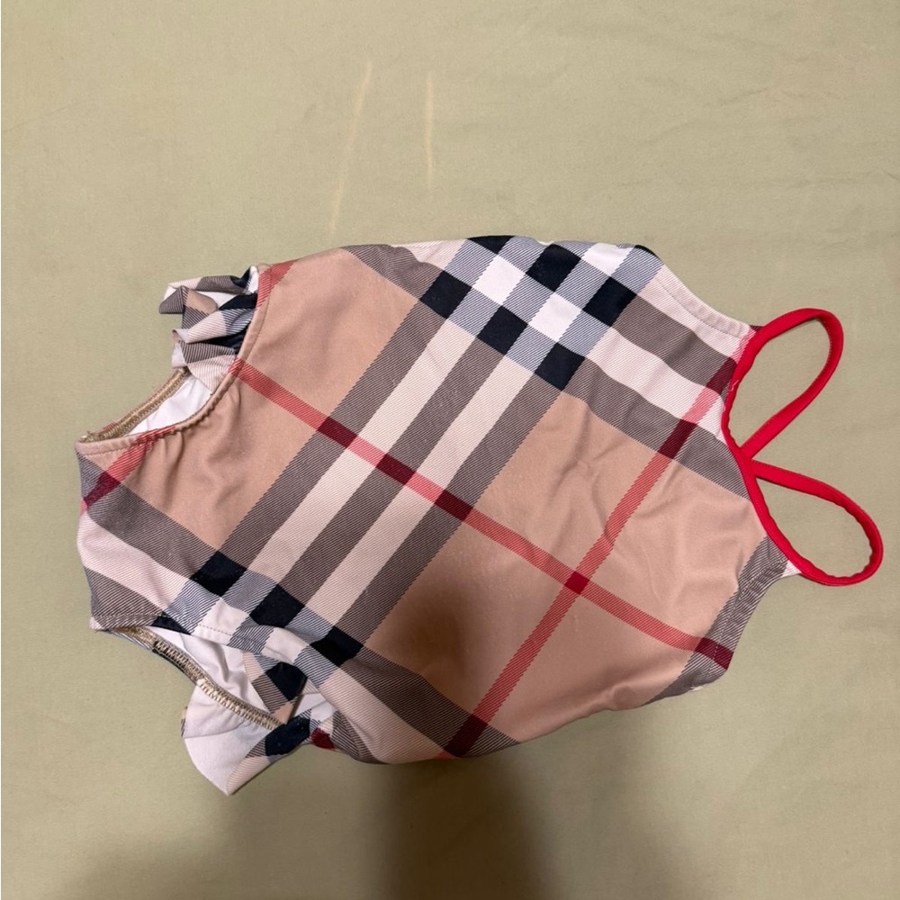 Burberry Plaid Sleeveless swim suit with Red Straps